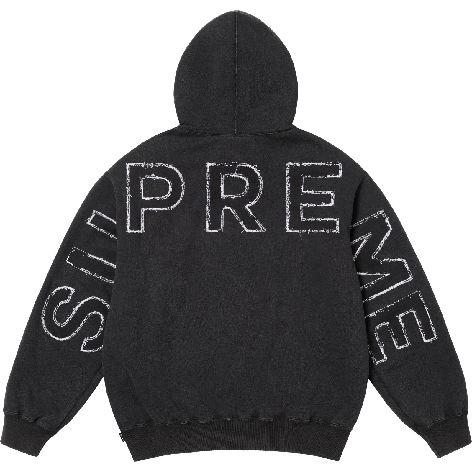 Sweat polaire à capuche effiloché Supreme SS25 noir blanc taille XL neuf EN MAIN