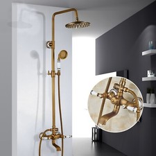 Antique Brass Exposed Shower Faucet Set 8" Rain Shower Head Combo Wall Mounted
