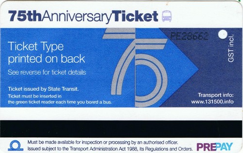Railway tickets NSW State Transit magnetic used 75th anniversary all modes 2008