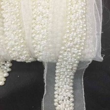 1.8" Wide Pearl Beads Beaded Mesh Lace Trim DIY Sewing Crafts Sold By the Yard