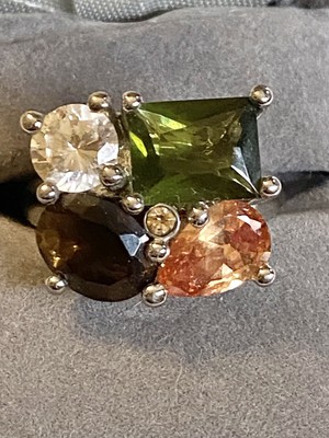 Stunning Vintage Prong Set Multi Color Rhinestone Costume Jewelry Ring