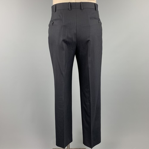 Traje De Lana Negro A Rayas Con Solapa De Muesca BELVEST Talla 42 Largo - Imagen 7 de 8