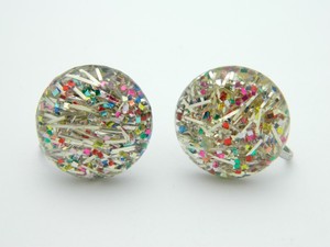 Multi-Color-Silver-Confetti-Lucite-Screwback-Silver-Tone-Vintage-Earrings