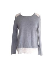 women: Cece Grey Laced Knit Sweater Top - Size Medium