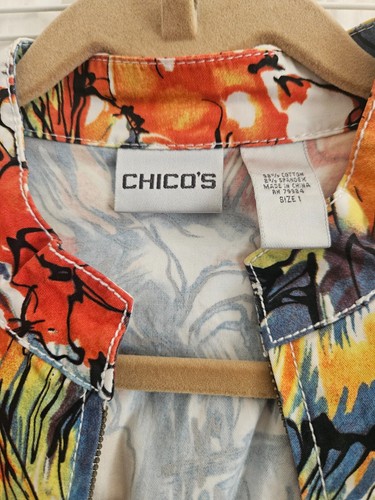 Chicos Light Weight Zipper Jacket Floral Cotton Spandex Size 1 (Small) - Picture 3 of 7
