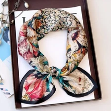 100%Silk 27'' Scarf Women Kerchief Square Bandana Wrap Fashion Colorful Flowers