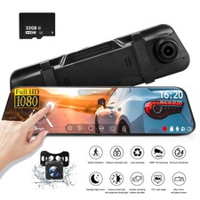 Produktbild - 10 Zoll Touch Rückspiegel Dashcam Doppel Rückfahrkamera GPS + 32GB Karte