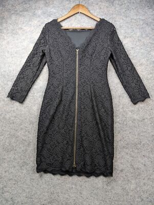 Adrianna Papell Evening Dress Womens 6 Black Lace Sheath 3/4 Sleeve Party |  eBay