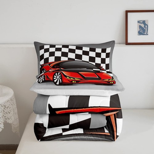 Racing Car Comforter Set, Cool Speed Race Car Down Comforter Full Size For Ki... - 第 5/6 張圖片
