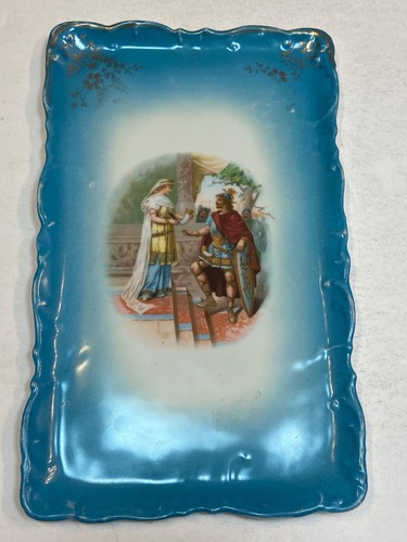Porcelain Dresser Tray Blue Vintage Old Gurtrune and Siegfreid Wagners Opera Art