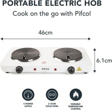 Double Hob Electric - Non-Slip Hot Plates Boiling Ring - 2000W, White