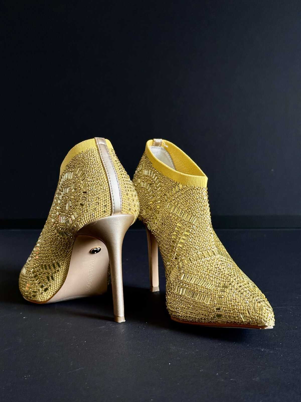 Thalia Sodi Karmen Ankle Booties Champagne Gold Knit 8.5M eBay