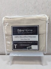 Bare Home Microfiber Polyester Twin Sheet Set Sandshell Flat Fitted Pillowcase