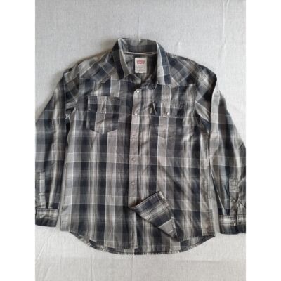 Levi's Men Large Lightweight Pear Snap Button-Down Plaid Long Sleeve Shirt