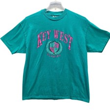 Vintage 1991 Key West Florida Graphic T Shirt XL Turquoise Pink Hanes Beefy Tee