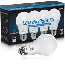 Great Eagle A19 LED Light Bulbs   100W Equivalent 15W, Daylight 5000K, 1500 L...
