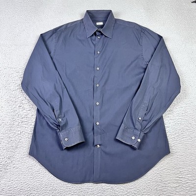 Armani Collezioni Shirt Mens Large Blue  Cotton Long Sleeve Button Up