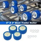 4 PCS 5" X 3" Boat Trailer Wobble Roller, 1-1/8 inch Shaft, Blue
