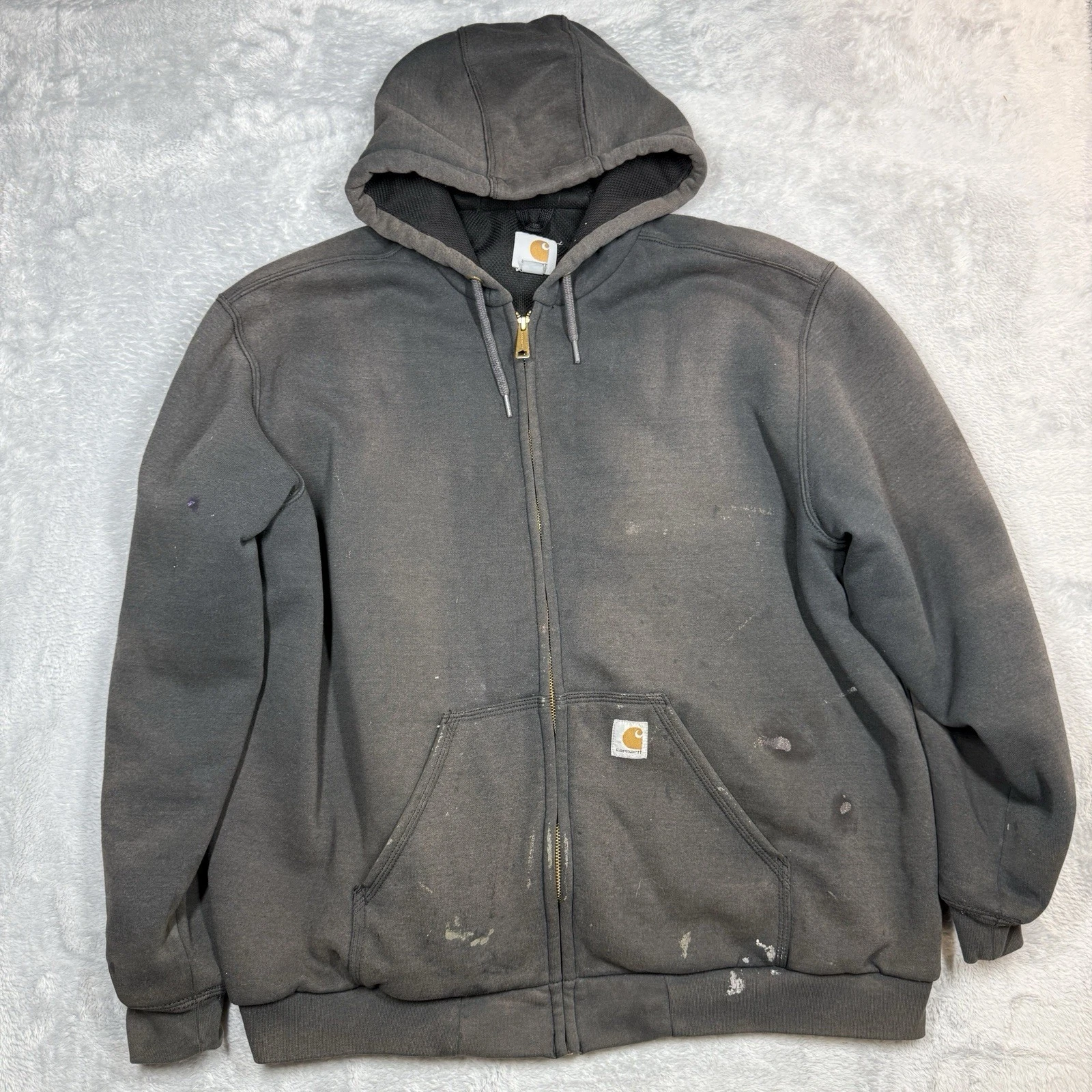 Carhartt Thermal Full Zip Hoodie Mens XL Black Heavily Distressed Stained Faded