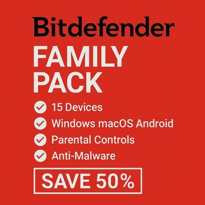 Bitdefender Family Pack  3 Years 15 Devices (Windows, MAC, Android) + Daily VPN