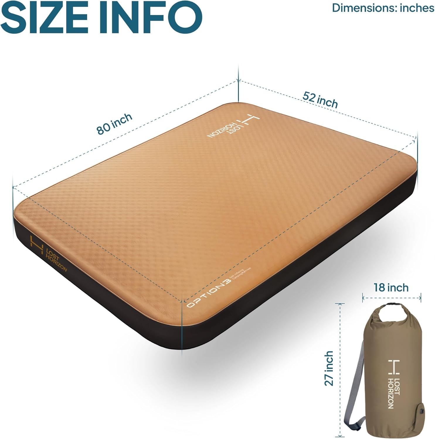 LOSTHORIZON Air & Foam Camping Mattress, Self-Inflating Sleeping Pad, 4.5" FULL
