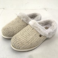 Skechers Bobs Womens 10 Slippers Keepsakes Ice Angel Fuzzy Cable Knit Cream