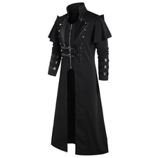 Adult Steampunk Medieval Halloween Costume Long Black Split Jacket Polyester