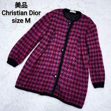 Christian Dior Coat Oversized 80 cm Length Wool Red Purple Houndstooth