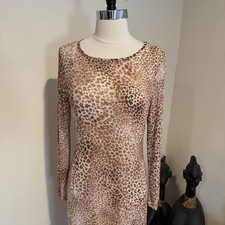 Vince Camuto Leopard Print Sheer Long Sleeve Maxi Dress In Pink And Gold Sz M