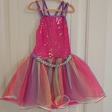 Weissman Girls size IC Pink Multicolor Sequin Dance Dress with Rainbow Tutu