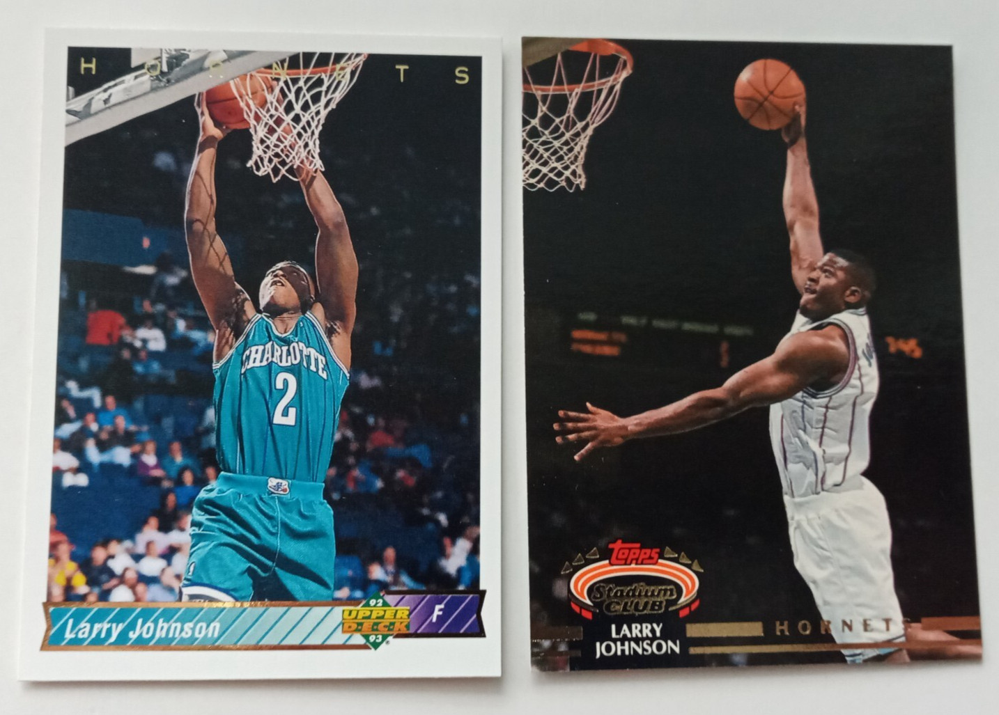 1992-93 Upper Deck Larry Johnson #287 & 1992-93 Stadium Club #213 (2)
