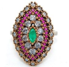 Ottoman Empire Style 3CT Treated Emerald 925 Sterling Silver Ring Sz 8,9 HB4