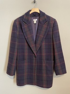 VNT Rodier 90's 42 US 10/12 Plaid Wool Women's Couture Blazer Academia Eggplant