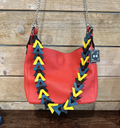 Loewe Red Leather Hobo Shoulder Bag w/ Statement Strap Rare with COA Authentic