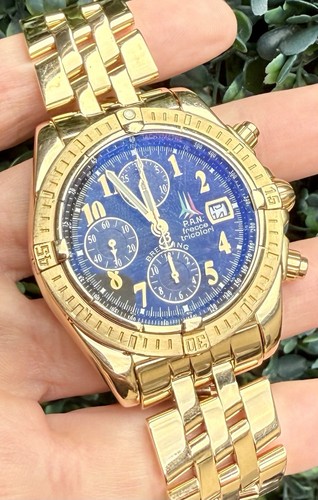 Breitling K13356 Chronomat 44mm TriColori 18K massiv Gelbgold Uhr 297 Gramm