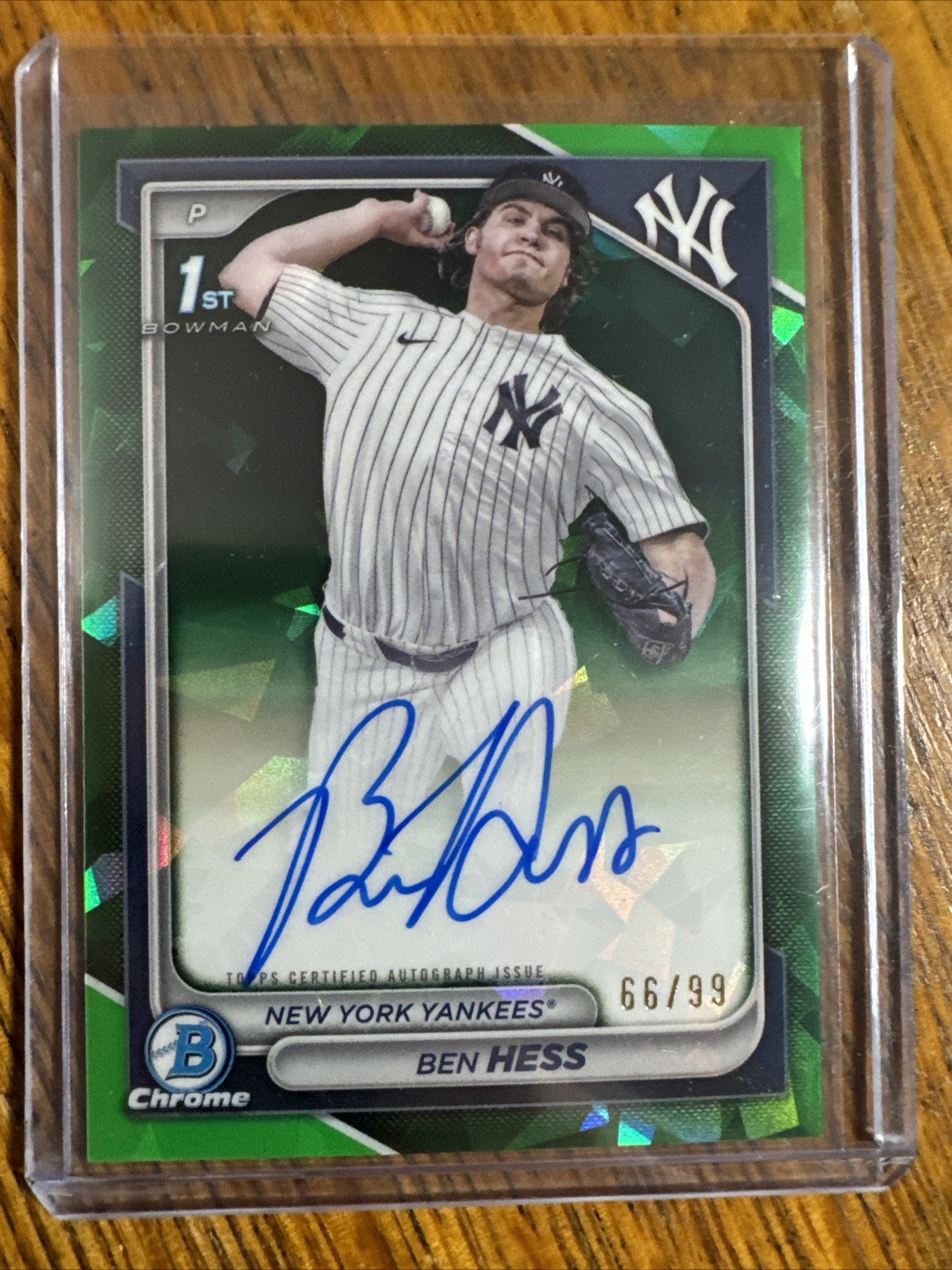 BEN HESS 2024 BOWMAN CHROME 1ST SAPPHIRE GREEN REFRACTOR AUTO /99