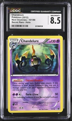 CGC 8.5 NM/MINT+ Chandelure 101/99 Next Destinies Secret Rare Holo Pokemon Card