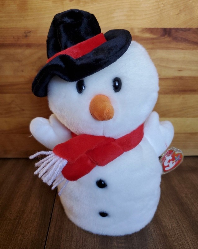 TY Beanie Buddies Snowball Snowman 12” 2001 Plush W/ Scarf Hat & Tag Protector
