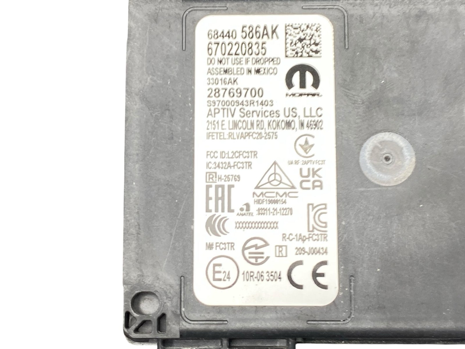 2023 MASERATI GRECALE M182 CRUISE CONTROL RADAR CONTROL MODULE UNIT 670220835