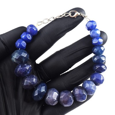 Wunderschönes facettiertes blaues Onyx 241,00 kt Damen Perlen wunderbares Armband RK 19E818
