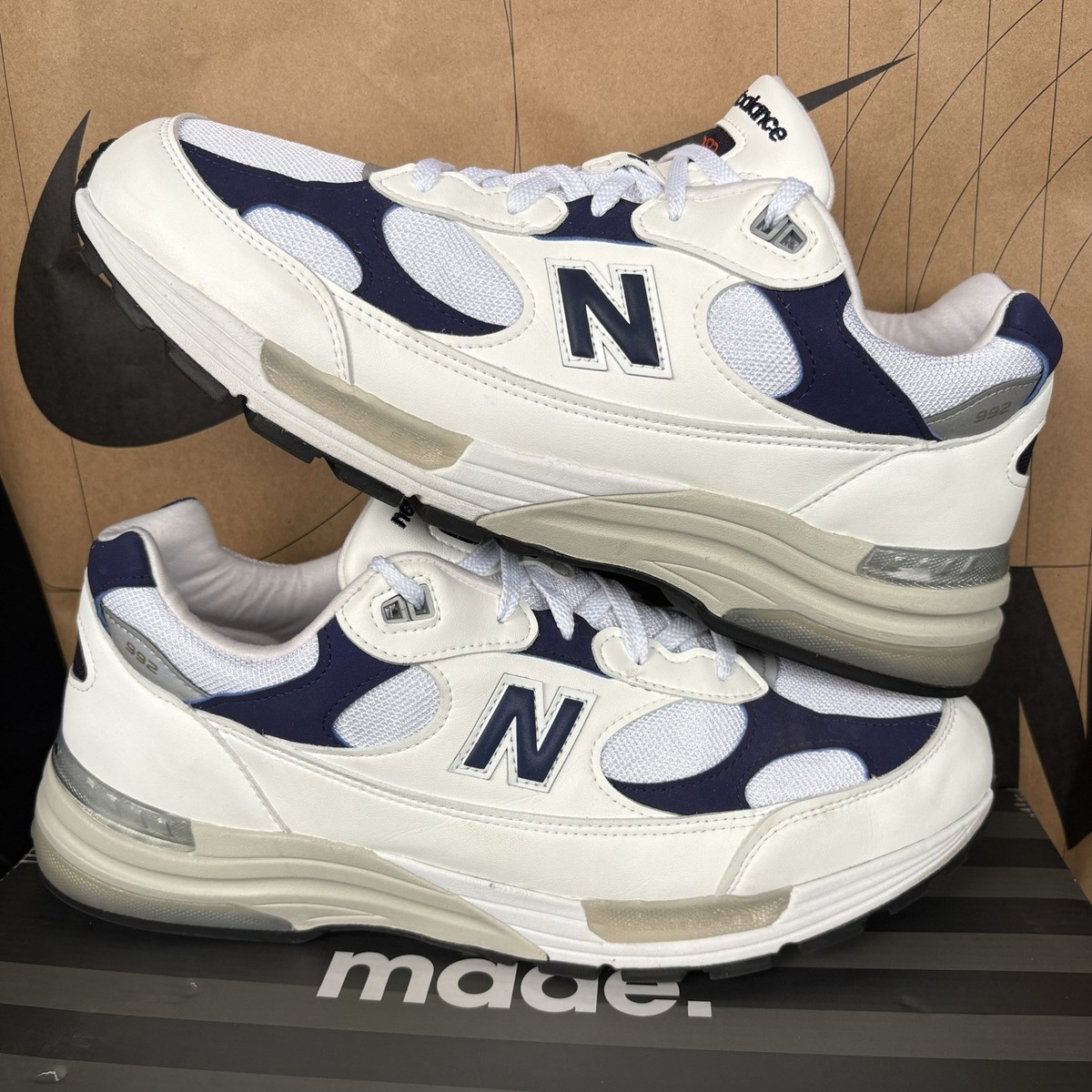 Clean New Balance 992 Made in USA White Navy NB NBY M992EC Size 13 