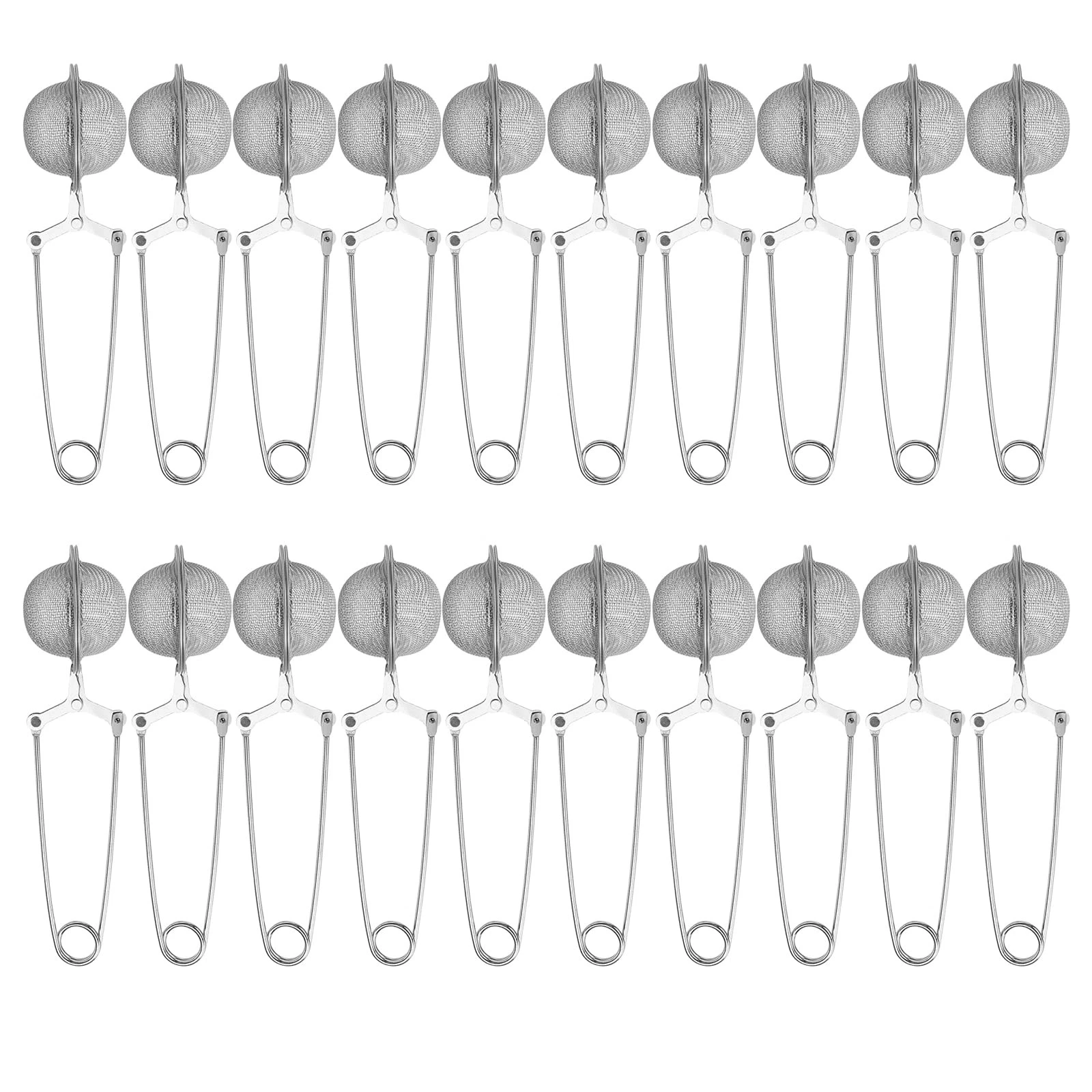 20 PCS Snap Ball Tea Strainer Stainless Steel Infuser Filter Tong Pincer Mesh