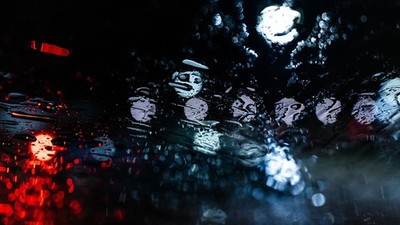 Anime rain night water drops lights bokeh reflection Play Gaming Mat Desk Game