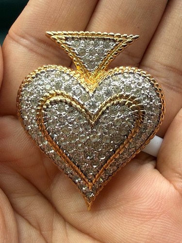 Vintage Playing Cards Ace Clear Rhinestone Heart Spade Casino Pin Brooch