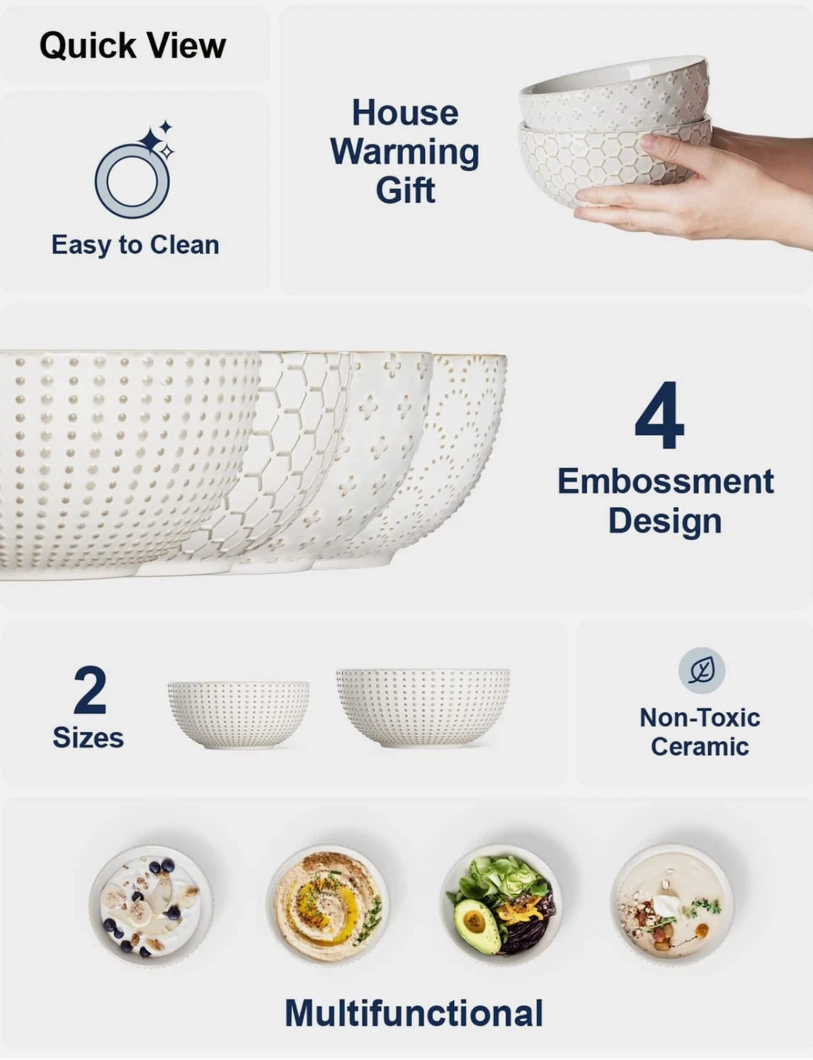 Le Tauci 4.5 inch textured ceramic bowls top view displaying patterns