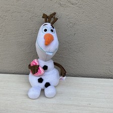 Disney Frozen Olaf Plush Ty Beanie Babies Snowman Pink Heart White Glitter 8"