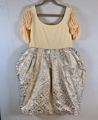 Payal Singhal Silk Gold Brocade Bubble Dress sz 8 Vintage Indian Designer Party