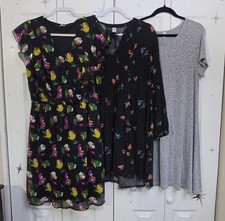 Lot Of 3 Old Navy Dresses Short & Long Sleeve Floral Knee Length Size Large
