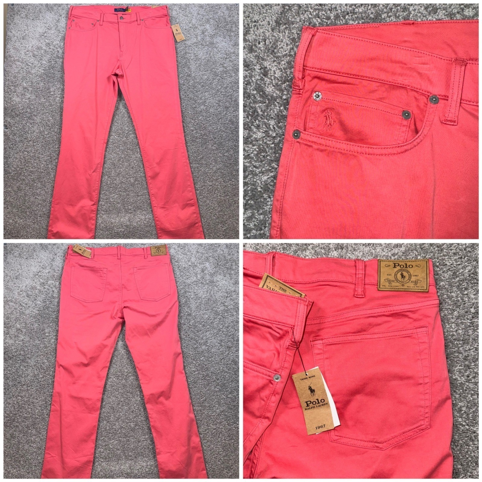 Polo Ralph Lauren Mens Varick Red Straight Fit Chino 5-Pocket Pants Sz 36x34 NEW