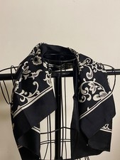 Liberty Black and White Floral Silk Scarf Made in England 25" x 25"